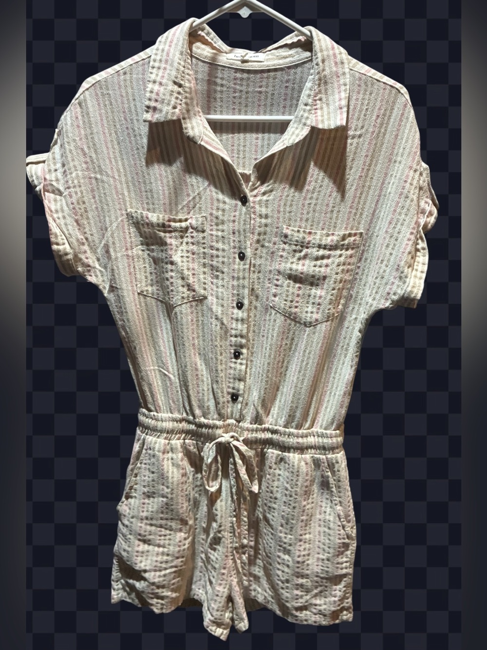 Heartloom Striped Button-Front Short Romper - Size Small